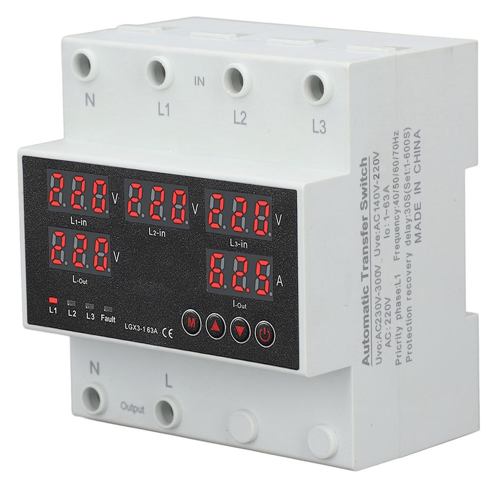 Automatic Transfer   63A 3P4W LED Display   Voltage Protector for Home Generator Inverter
