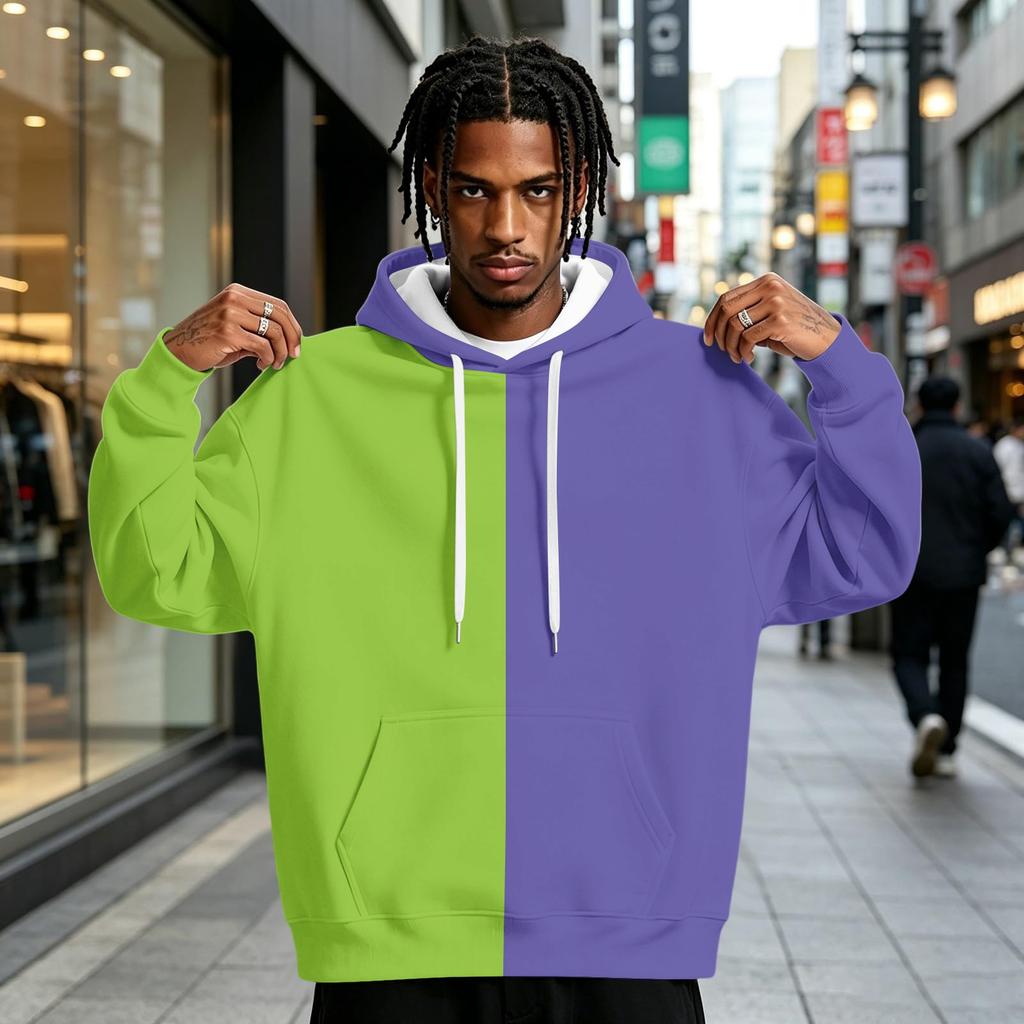 Men's Colorblock Print Pullover Hoodie with and Pocket, Casual Athletic Sweatshirt