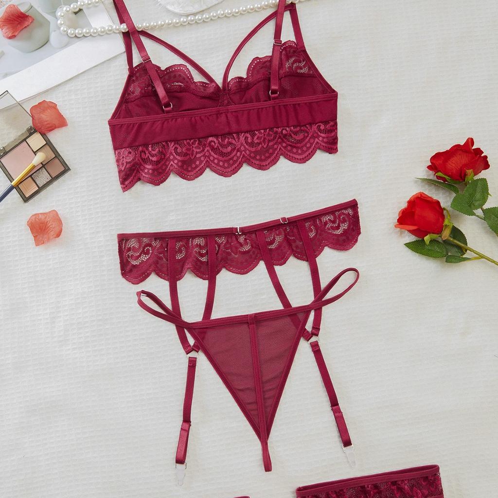 Europe, America, Summer New Erotic Underwear Set Female Sexy Lace Three-piece Set