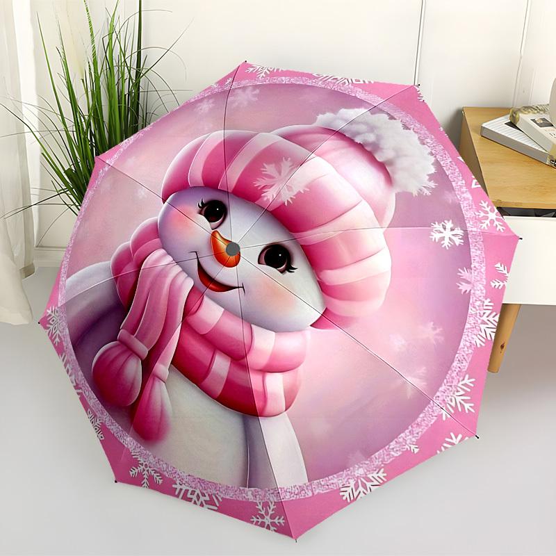 1pc Snowman Fashionable Automatic Opening/Closing Folding Umbrella with 8 Iron Bones, Plastic Handle yy251015055