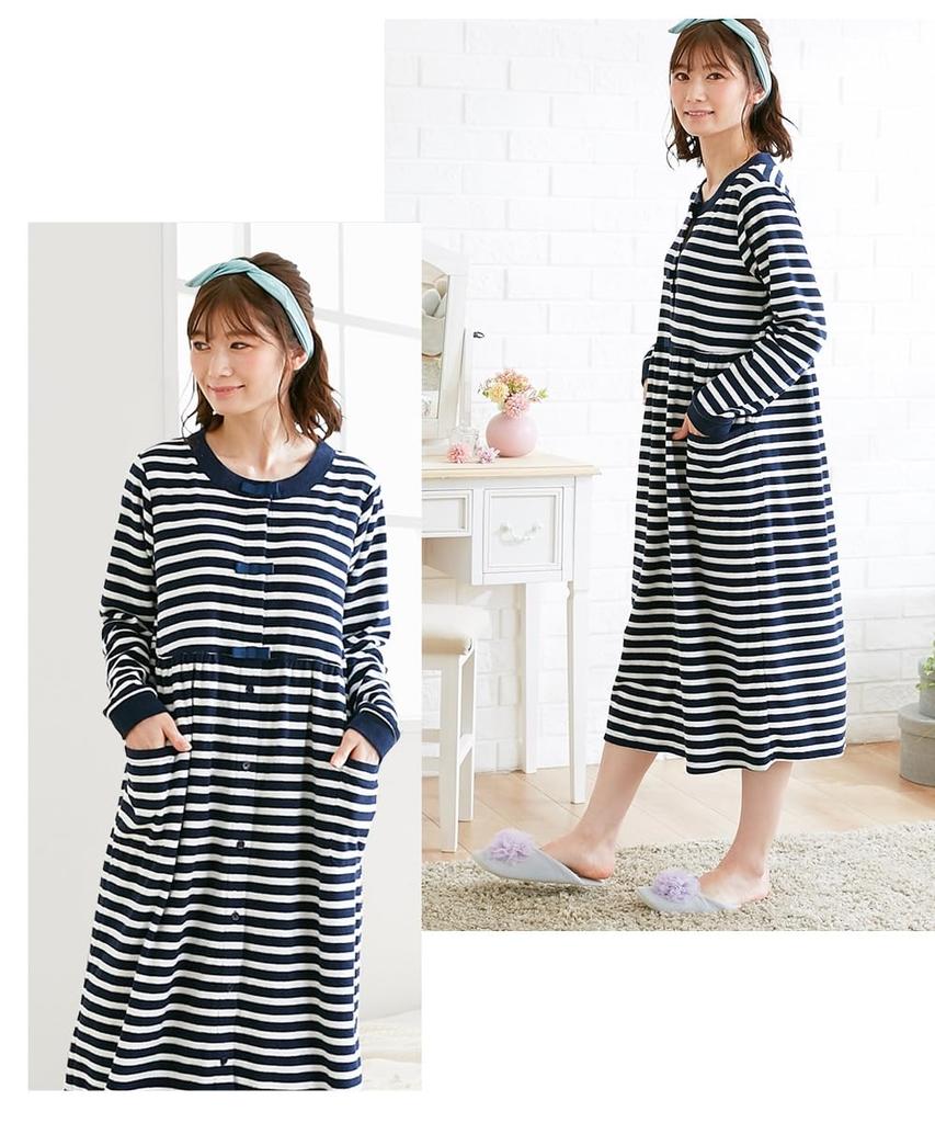 Nissen and Nursing Cotton Blend Pile Maternity Nightgown with Navy Size 5L Loungewear/Pajamas [Pre- Post-natal Wear] Front-Opening Ribbon, Blue,