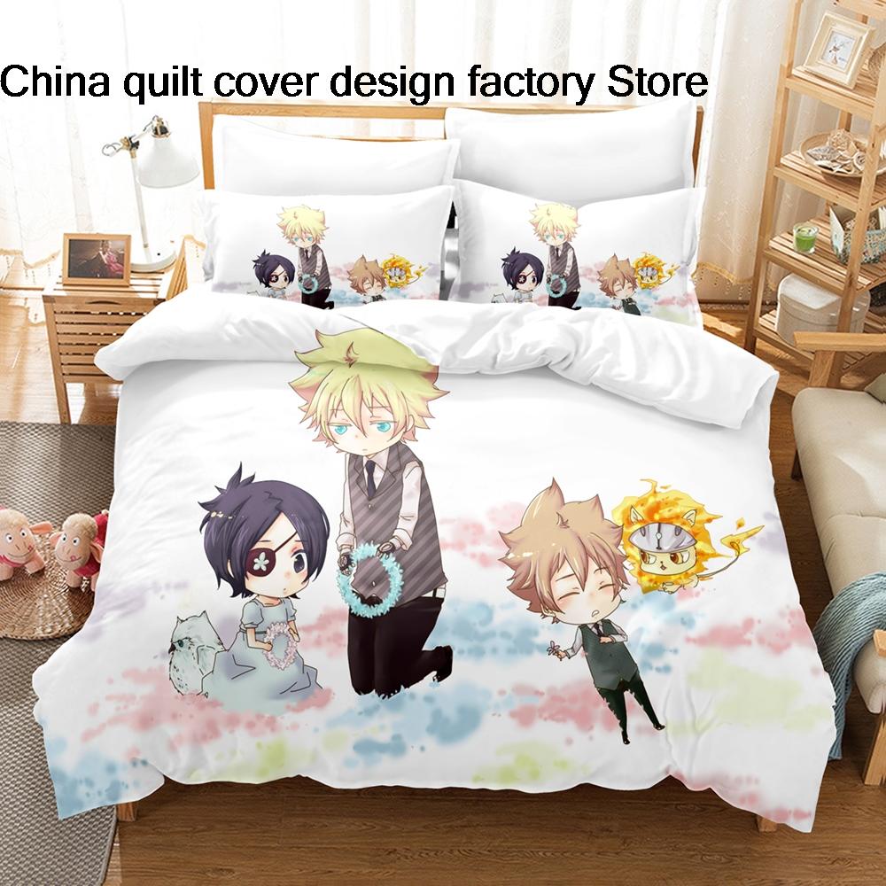 3Pcs Katekyo Hitman Reborn Anime Bedding Set 3D Print Tsunayoshi Sawada Duvet Cover Pillowcases for Teens Fans Room Decor Gift