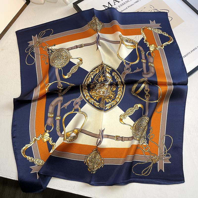 Orange blue contrasting color silk scarf silk small square scarf versatile mulberry silk silk scarf spring and autumn thin small scarf 53*53cm