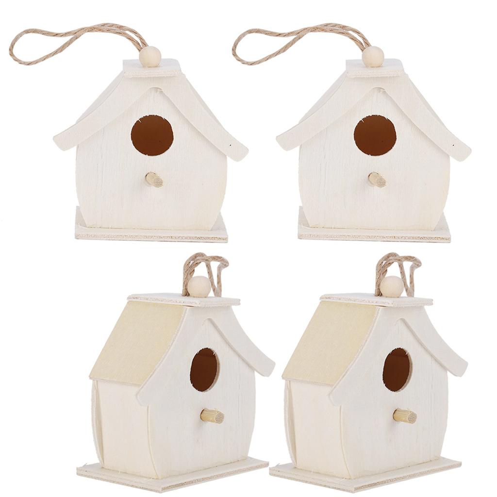 4Pcs Mini Wooden Bird House Hanging Birds Nests Ornaments for Outdoor Garden Balcony Courtyard