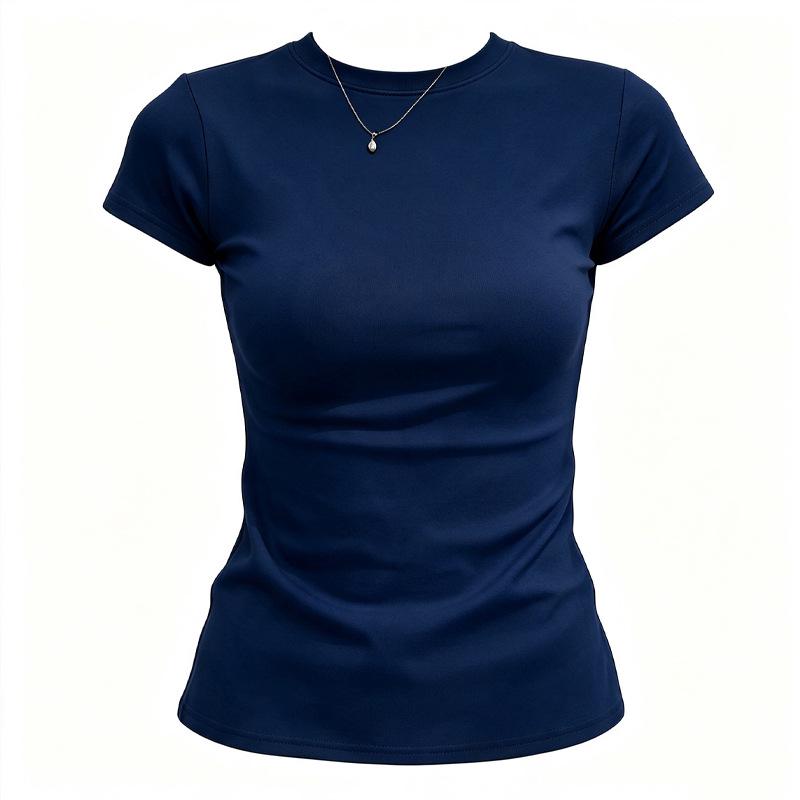 Damen Slim Fit Rundhals Kurzarm T-Shirt - Sommer 2026 Vielseitiges Basic Top