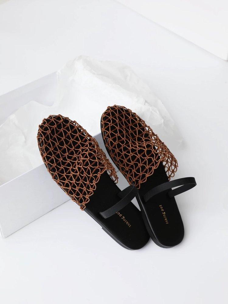 Baotou Back Strap Fishing Net Flat Sandals Roman Shoes 2025 Summer New Hollow Comfortable Beach Half Slippers