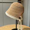 Sun Hat Knitted Hollow Women's Summer Lace Strap Fisherman Hat Children Seaside Beach Sun Protection Handmade Sun Hat
