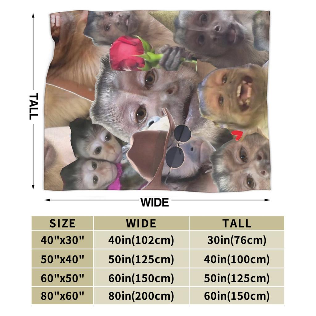 Super Soft Monkey Face Funny Meme Throw Blanket Premium Flannel Fleece Lightweight Blanket Fuzzy Plush Blankets All Season Use