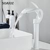 Golden/White Bathroom Basin Faucet Black Bathroom Faucet Brass Creative Grey Sink Mixer Tap Hot & Cold Waterfall Basin Faucet