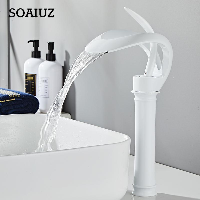 Golden/White Bathroom Basin Faucet Black Bathroom Faucet Brass Creative Grey Sink Mixer Tap Hot & Cold Waterfall Basin Faucet