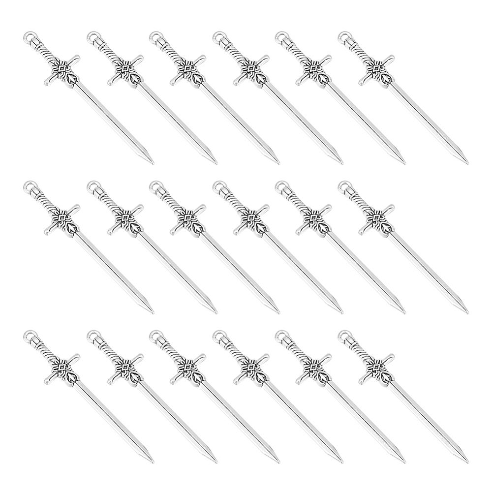 50Pcs Tibetan Style Alloy Pendants Sword Charm Antique Silver 49.5x12x3.5mm Hole: 2mm