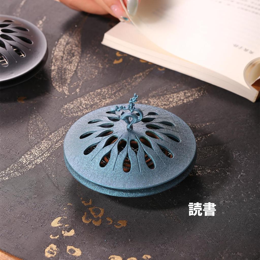 Stylish incense burner, Buddhist altar accessory, interior decoration, spiral incense holder with lid, alloy deer motif ornament, aromatherapy