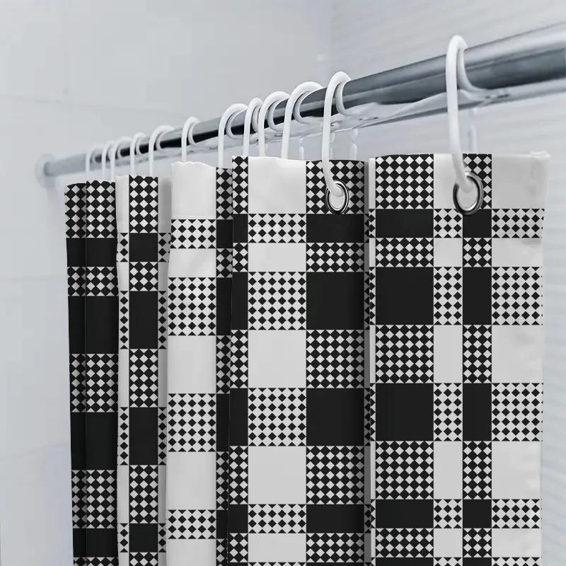 Checkered Shower Curtain: Black And White Bathrooms Decor For Home Supplies Customizable Size Waterproof Fabric With Rings Inclu