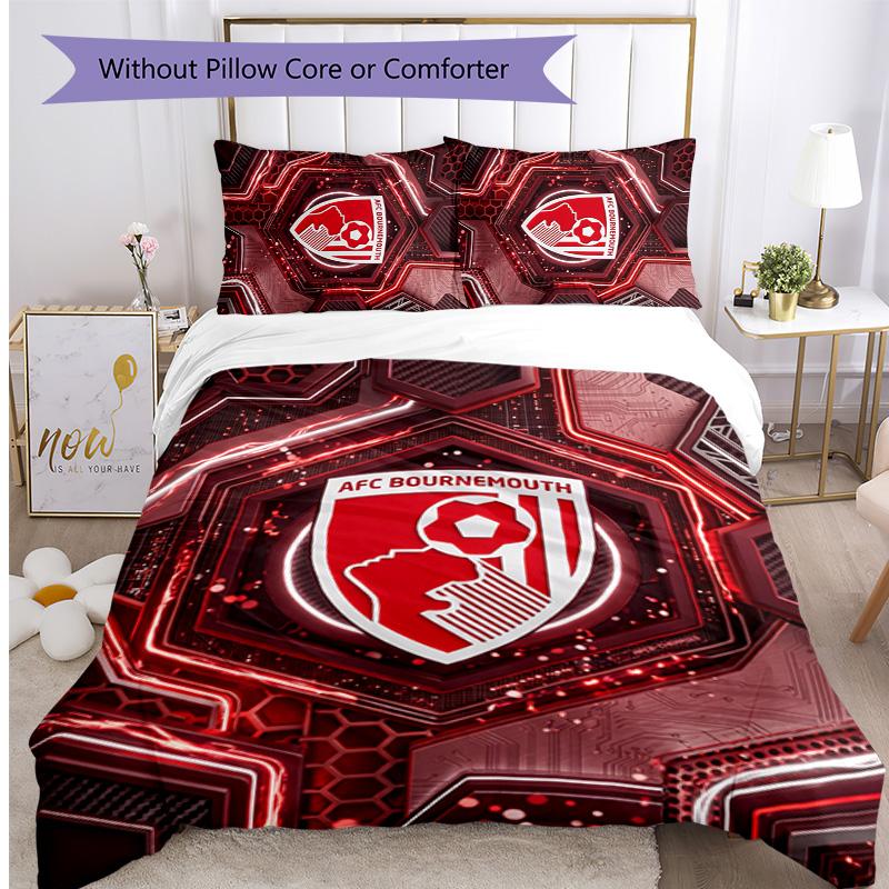 Set Lenzuola Stampato Calcio Bournemouth 3 Pezzi, Comodo Set Copripiumino per Camera da Letto Amico della Pelle