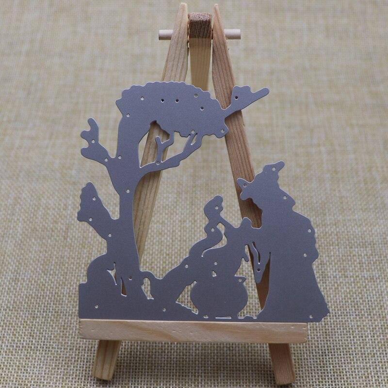 Toter Baum Fledermaus Hexe Katze Metall Stanzschablonen Schablonen für DIY Scrapbooking Prägen DIY Papierkarten