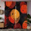 2D Flat   2pcs   2D Flat Printing Curtains   Abstract Circular Patterns   Dark Background Red Orange Yellow Printed Drapes with Rod