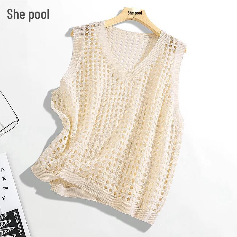 Women s V-Neck Hollow Knit Vest Top One Size