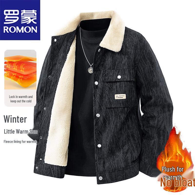 

ROMON Men s Casual Lapel Fleece-Lined Autumn/Winter Jacket 3XL