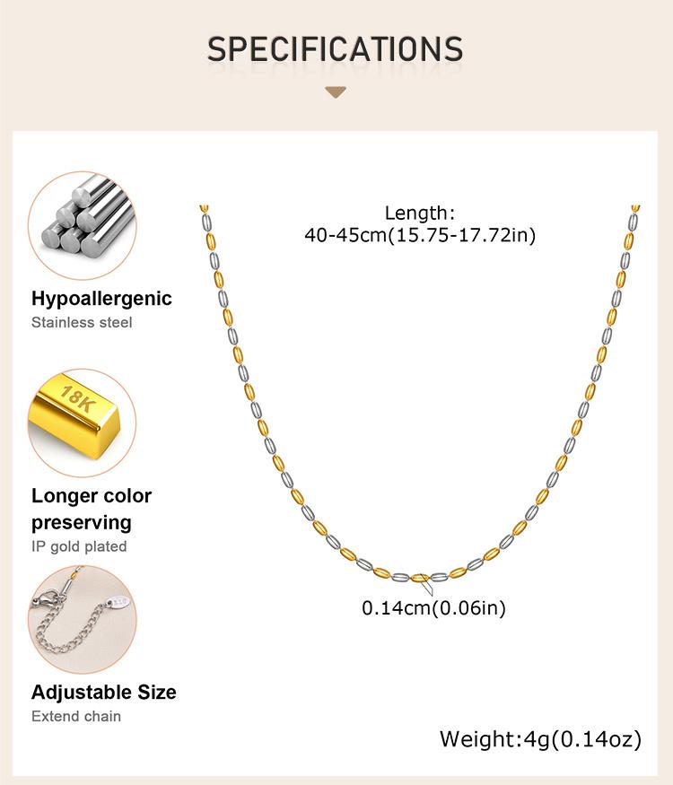 Women Olive Bead Chain Necklace, Stainless Steel Two Tone Beaded Chain Jewelry, Minimalist Party Necklaces Gift