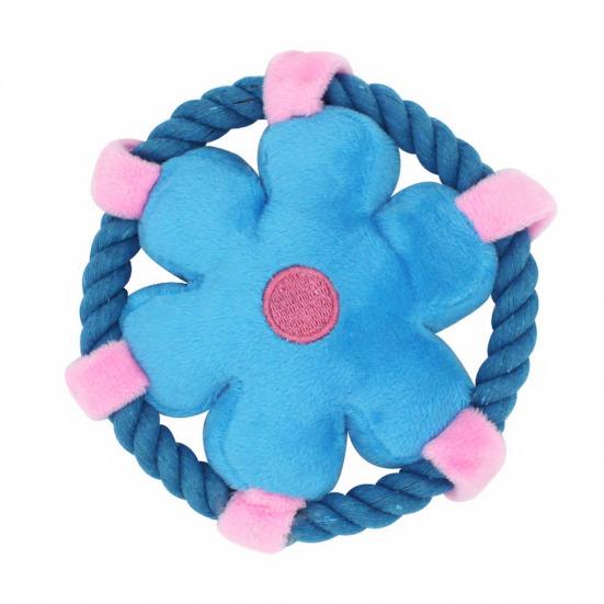 

Plush Dog Flying Disc Squeaky Flower Dog Chew Toy with Rope Circle Interactive Fetch Toy for Large Small Dogs