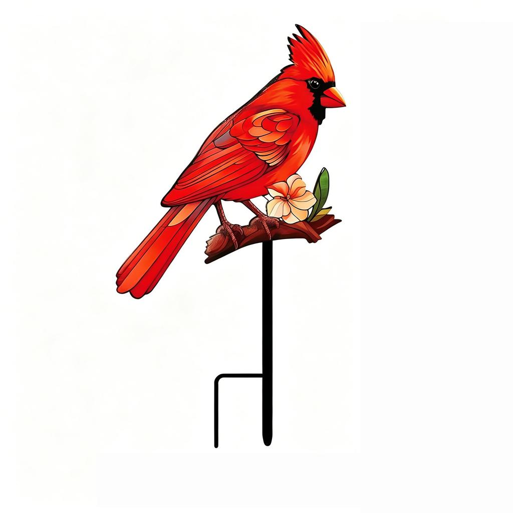 Picchetto Decorativo Piatto in Metallo a Forma di Uccello per Giardino con Dettagliata Figura di Uccello e Accento Floreale per Esposizione all'Aperto su Prato e Giardino
