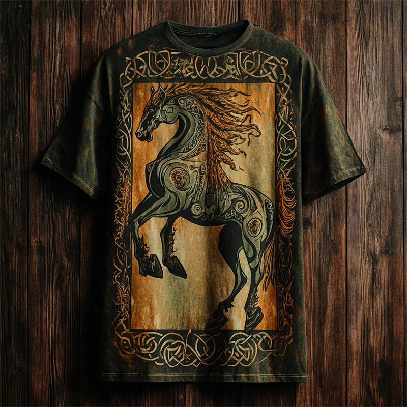 Vintage Men's T-Shirt Artistic Totem Pattern Print Short Sleeve Summer Outdoor Casual Plus Size Tees Top Women Clothing