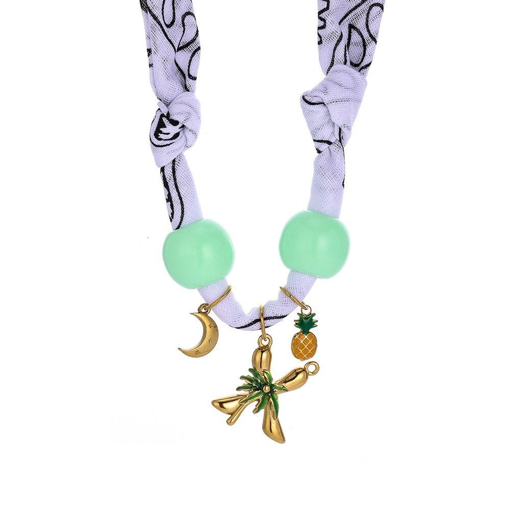 Vintage Cloth Wrap Scarf Necklace Stainless Steel Charm Pendant  Beach Jewelry