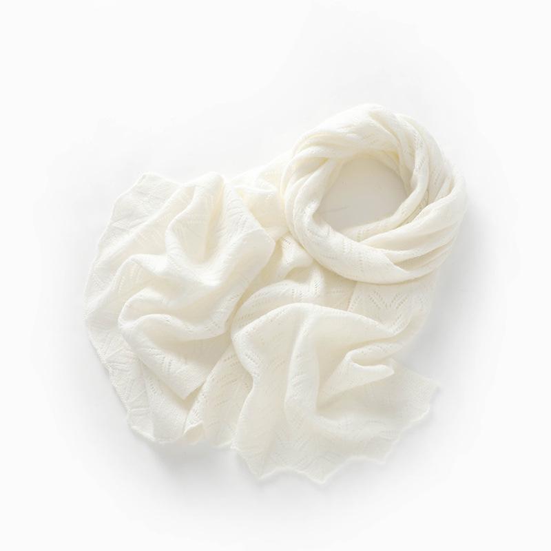 Women's Soft Cashmere Scarf: Cozy, Hollow Design for Fall/Winter. Versatile, Solid Color, Korean Style Knit Shawl.