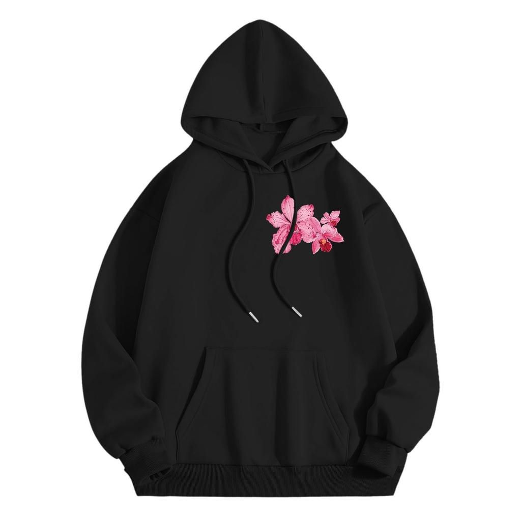 Dame Moteable Løstsittende Casual Langermet Hettegenser med Trykk