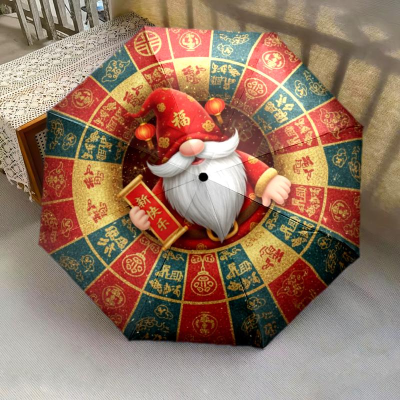 1 st Automatiskt Fällbart Paraply - Tecknat Mönster, Bärbar & Vikbar Design med 8 Ribbor, Jul- Födelsedagspresenter