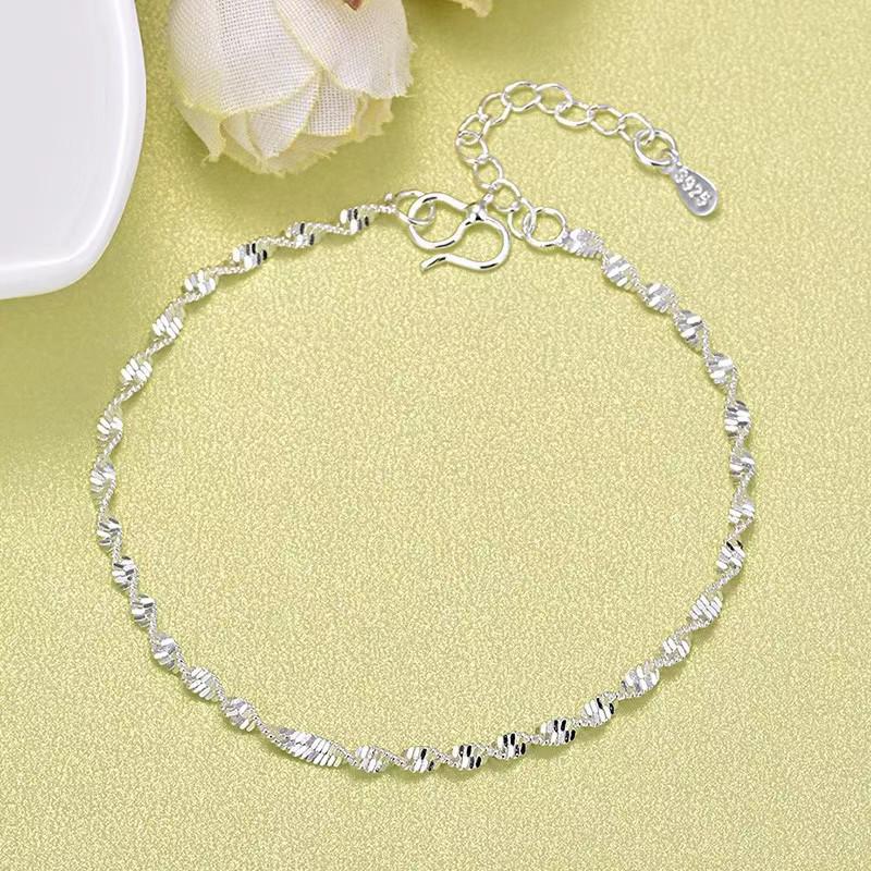 Brățară & Gleznieră Lanț Ondulat Placat cu Argint - Bijuterii Simple & Elegante pentru Femei