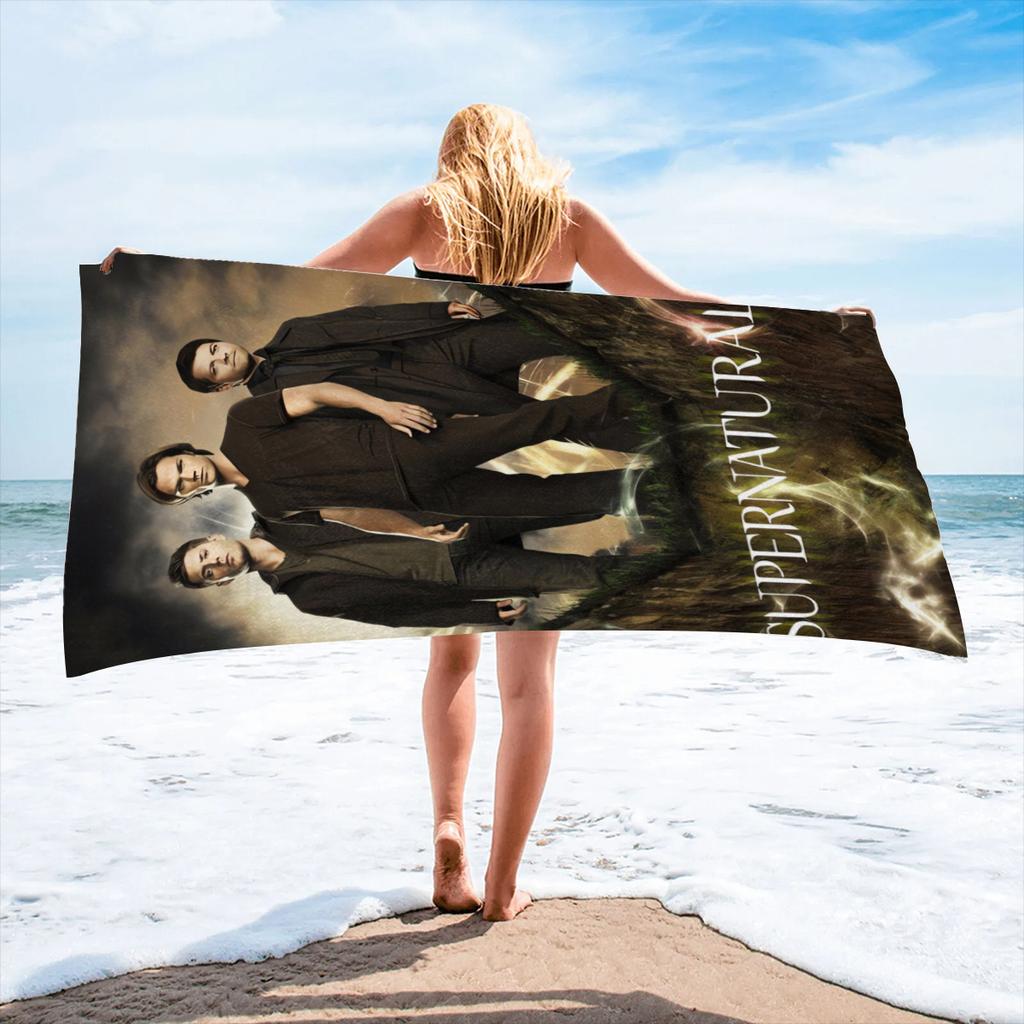 1pc Supernatural Fan Quick Dry Beach Towel, Polyester Lightweight Soft Towel, Character Poster Design, for Beach Swimming Surfin