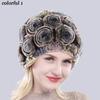 New Arrival Flowers Real Fur Hats Winter Russian Women Natural Rex Rabbit Fur Caps Lady Genuine Rex Rabbit Fur Beanies Cap