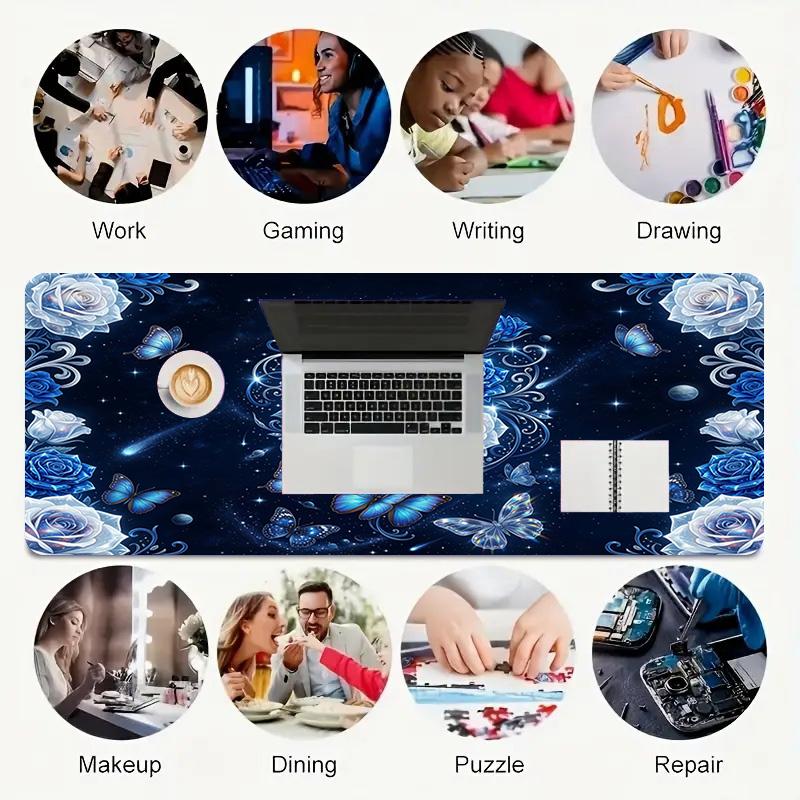 Blue Roses Xl Gaming Mouse Pad Nonslip Rubber Base Stitched Edge Waterproof Desk Mat For Pc Laptop Gamer Office Computer Accessories C927119