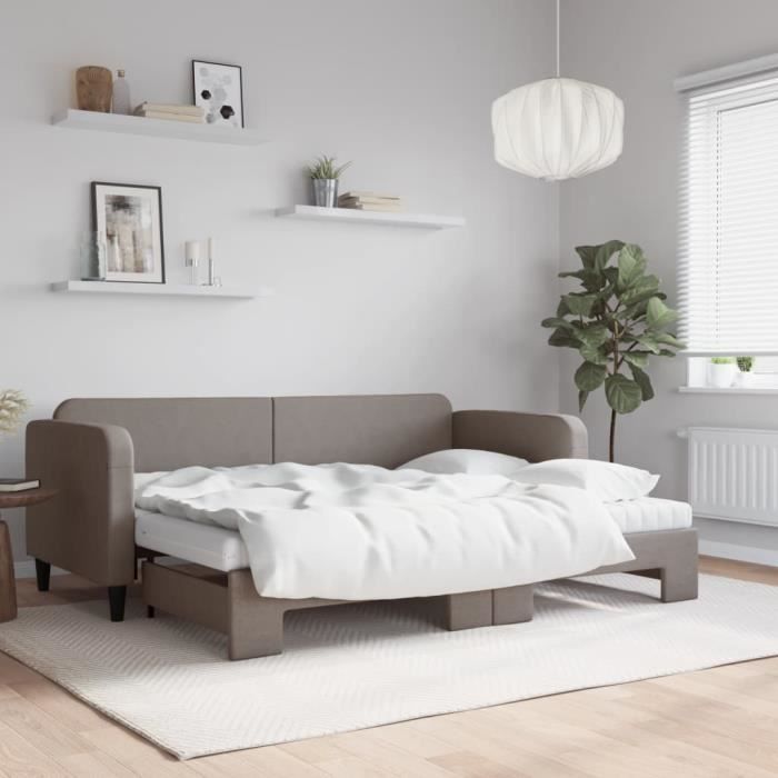 VidaXL Lit de jour avec gigogne et matelas taupe 80x200 cm tissu 3196832