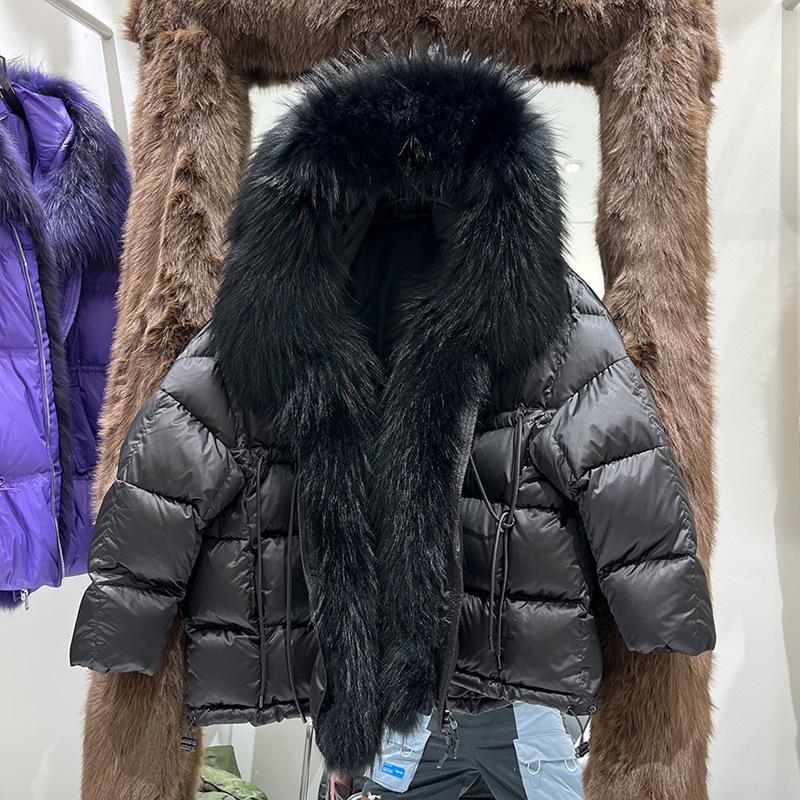 European winter new luxury fur big fur collar hooded down jacket women's medium and long thickened fashion coat