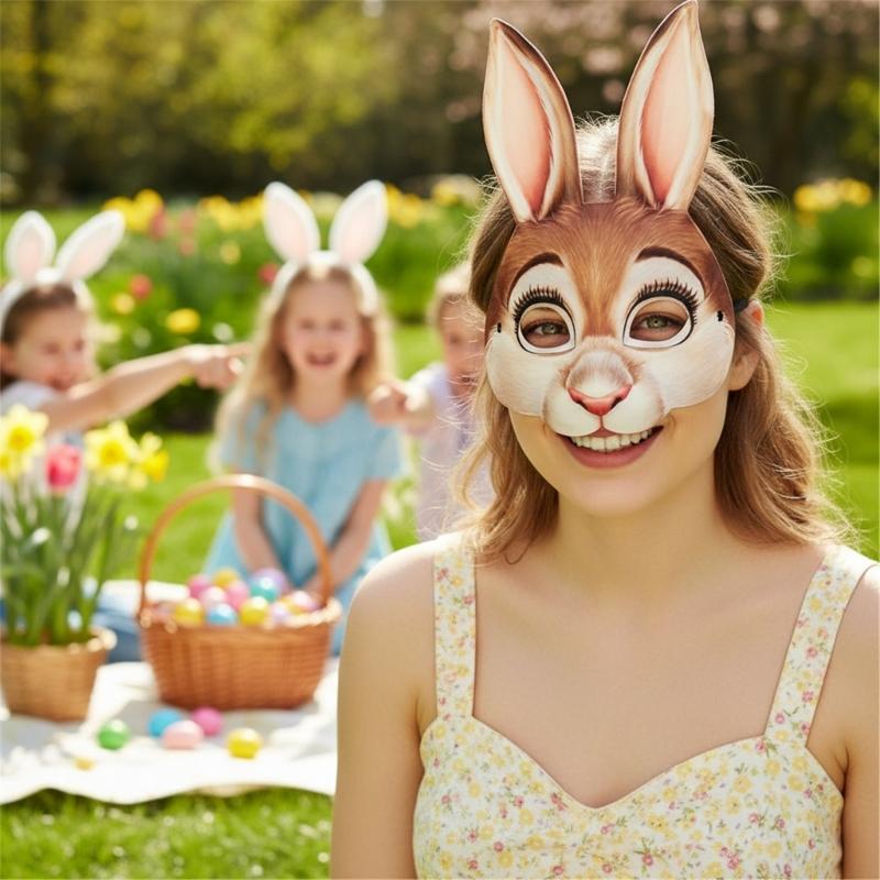1/2/3dílná pohodlná přenosná EVA králičí maska na velikonoční večírky, maškarní plesy, měkké materiály, kreslený design, festivalová akce