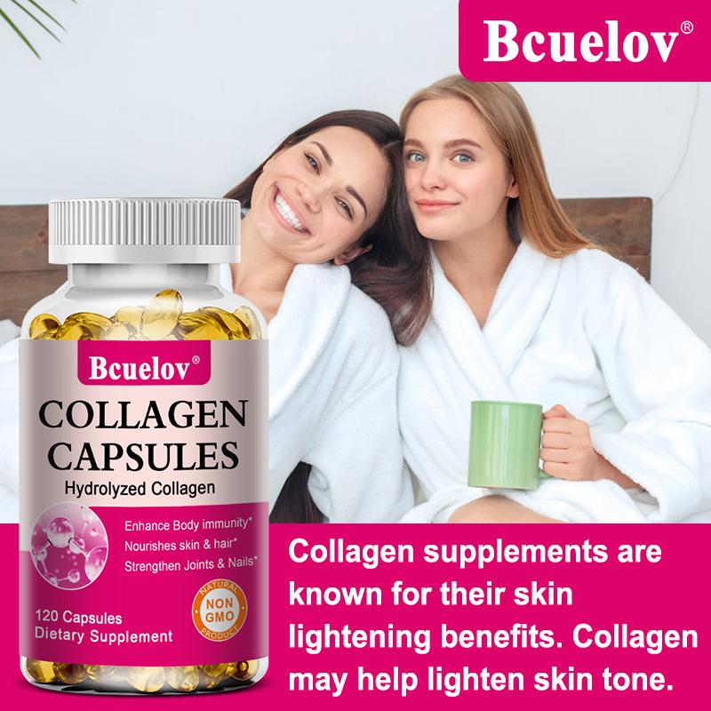 Bcuelov Collagen Capsules, 3g Hydrolyzed Collagen, with Vitamin C & Biotin, 120 Caps