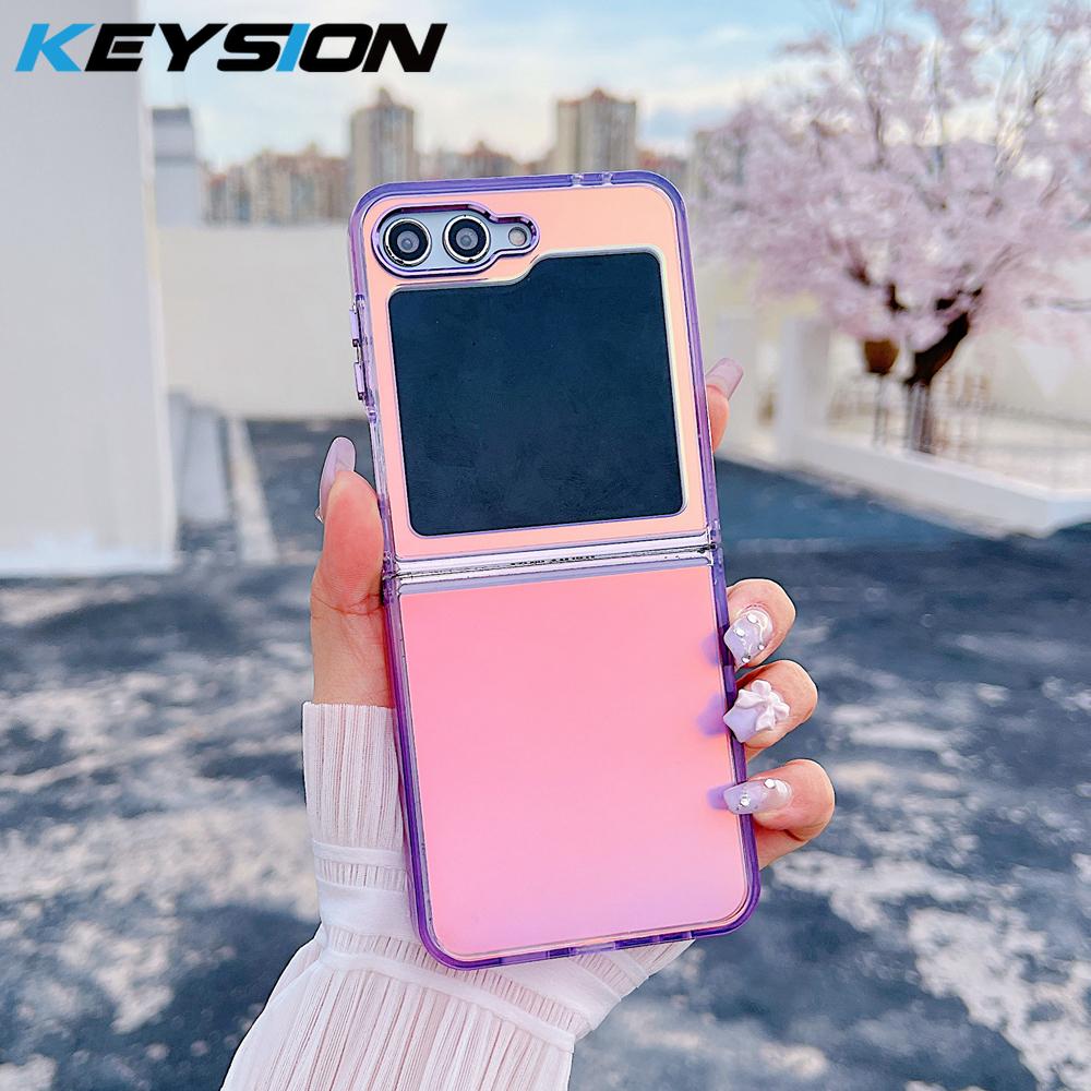 KEYSION Custodia per telefono colorata con gradiente laser alla moda per Samsung Z Flip 6 5 5G Cover posteriore antiurto in TPU+PC per Galaxy Z Flip 7 FE