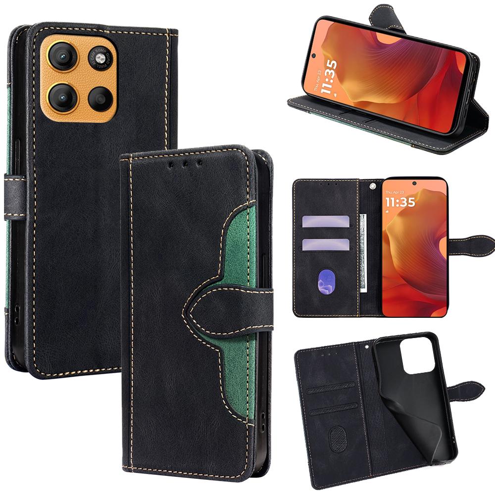 For Motorola Moto G15 4G/G15 Power 4G Case Leather Wallet Phone Cover with Straw Hat Magnetic Clasp