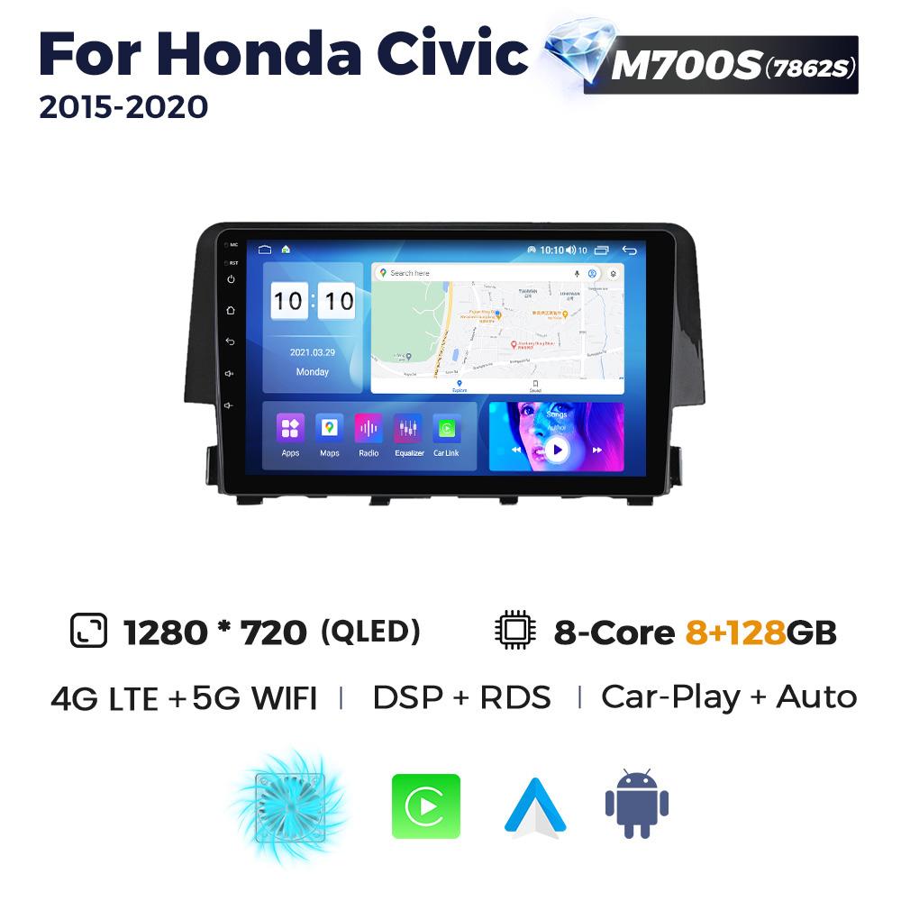 8Core 8+256G Car Radio Android Multimedia Player For Honda Civic 10 FC FK 2015-2020 GPS BT Audio Stereo Auto Intelligent Systems