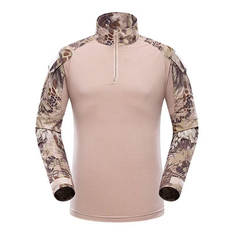 Mens Tactical Military-Style Camo Long Sleeve Training Shirt Outdoor Combat Uniform Hiking Camping Shooting Sports