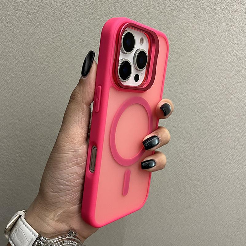 Metal Camera Stand Holder Matte Clear Case for iPhone 16 15 14 Plus 13 12 Mini 11 Pro Max For Magsafe Magnetic Cover