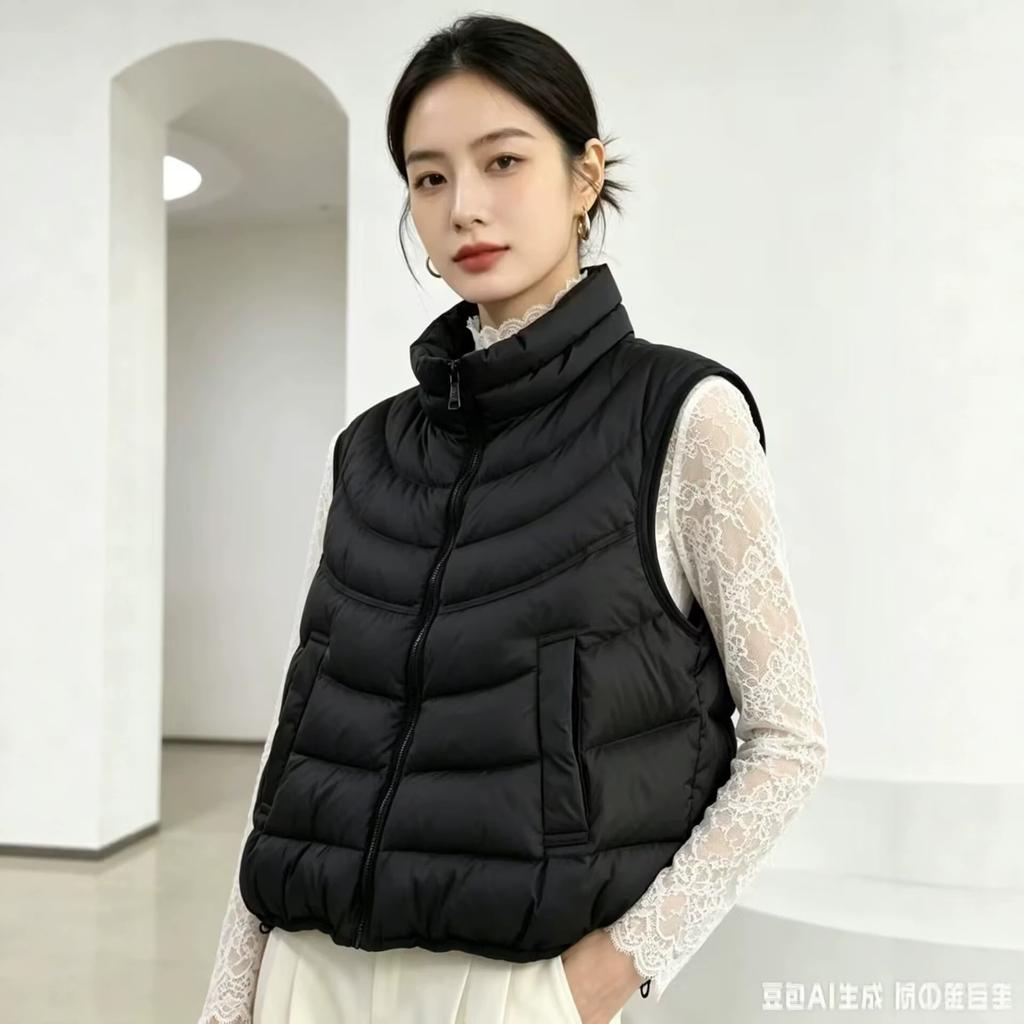 New Ribs Hooded Down Vest Fashion Pressing Line Design White Duck Down Light Vest Women's Vest Winter