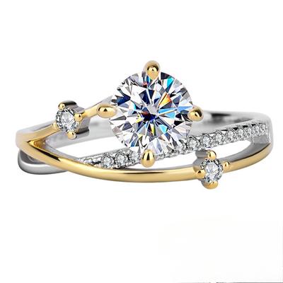 Trumium Moissanite Rings for Women Star Trail Band 925 Sterling Sliver Engagement Ring with Certificate Gold Plated