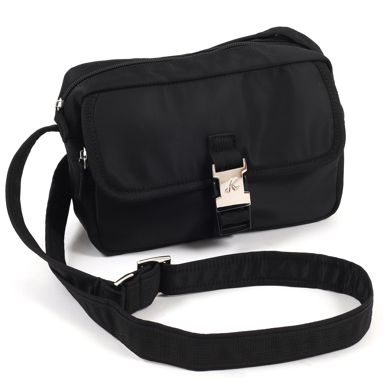 

crossbody shoulder bag with engraved metal belt for black 15151 [Kitamura] Wide-gusseted K-mark Z-0633 women, [black]