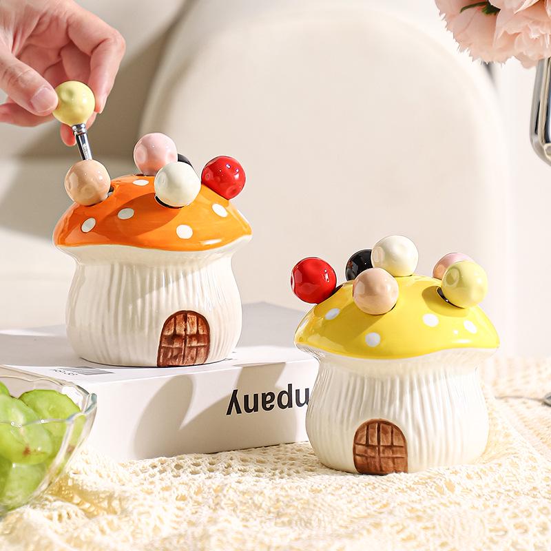 Cute Mushroom Fork Set: Stainless Steel Dessert & Fruit Picks In Jar for Kids' Safety