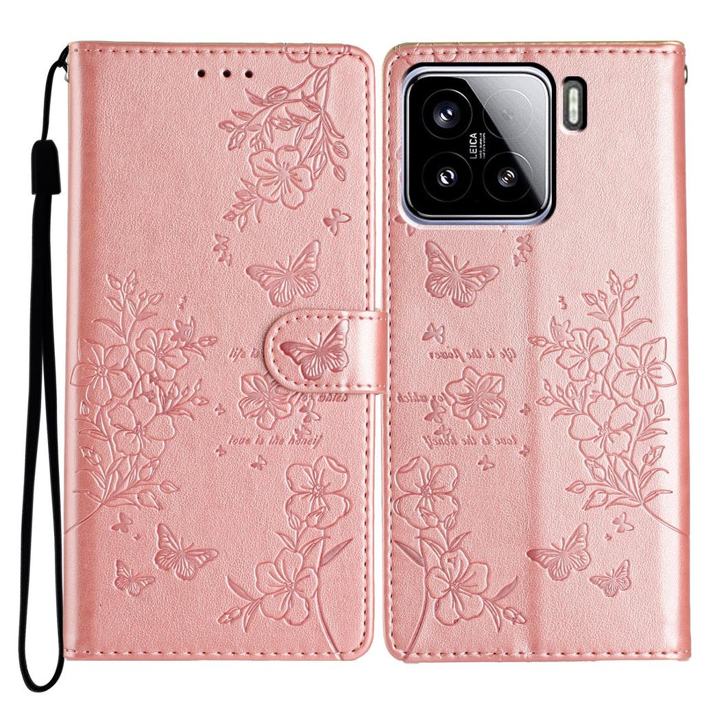 For Xiaomi 15 Wallet Phone Case Butterfly Floral Imprint Leather Flip Cover