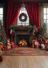 Christmas Home Background Photography Window Fireplace Wood Floor Gift Tree Bear Kids Baby Photo Backdrop Room Decoration Studio
