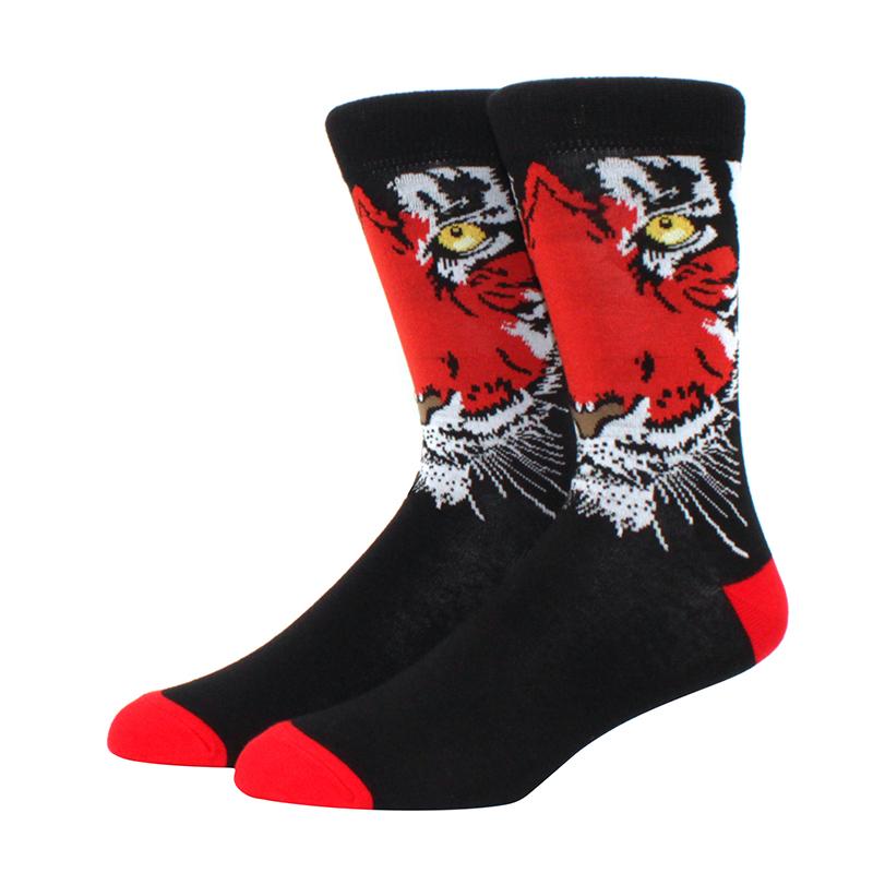 1 Pair Men's Fun Hip Hop Skateboard Beer Happy Art Print Mid Socks, EU38-46